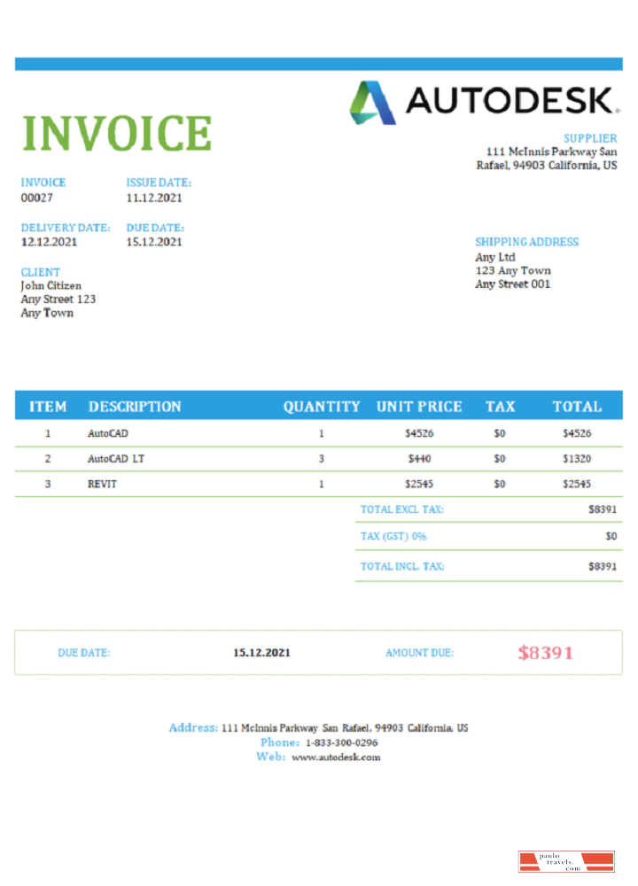 USA Autodesk invoice PSD template
